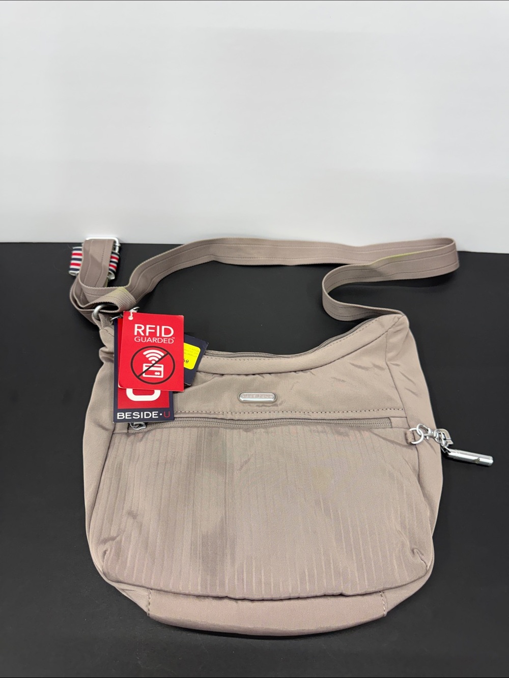 Taupe Crossbody Messenger Bag with RFID Protection
